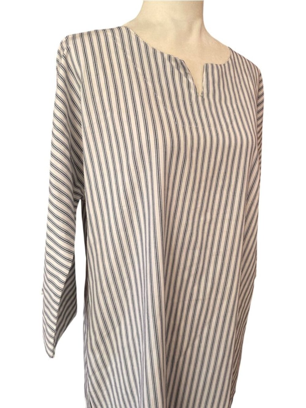 PETITE PLUME french ticking stripe cotton caftan SZ S Luxury Sleepwear - Picture 6 of 12